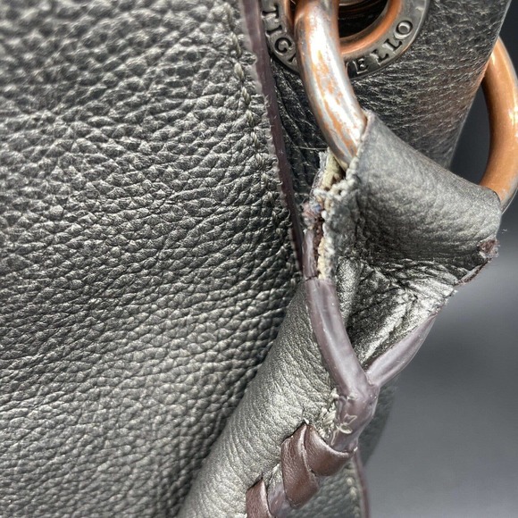 Tignanello Metallic Leather Handbag Purse Silver Pebbled Medium Braided Handle - Picture 3 of 16